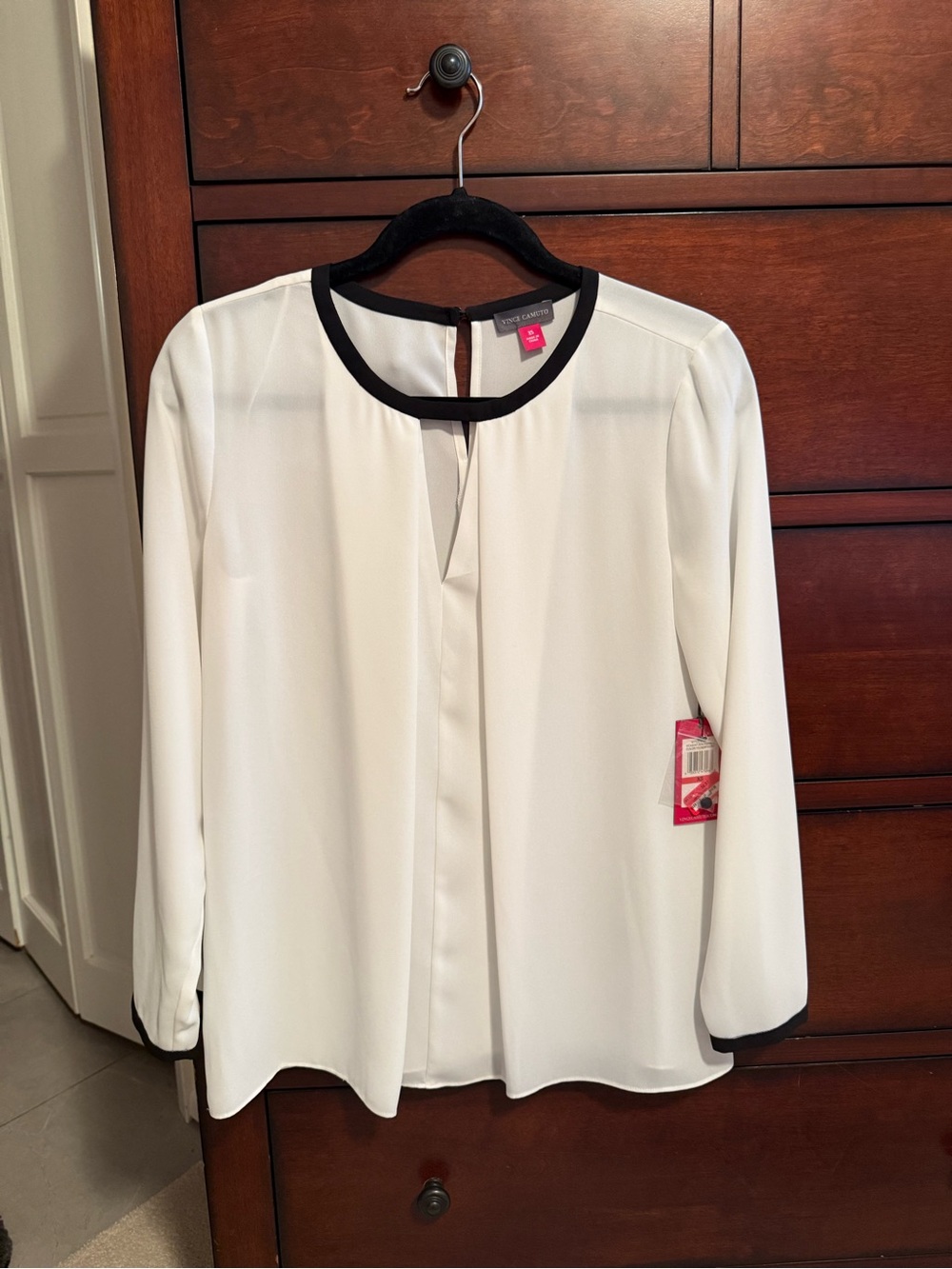 Vince Camuto Ivory Blouse with Black Contrast Trim
